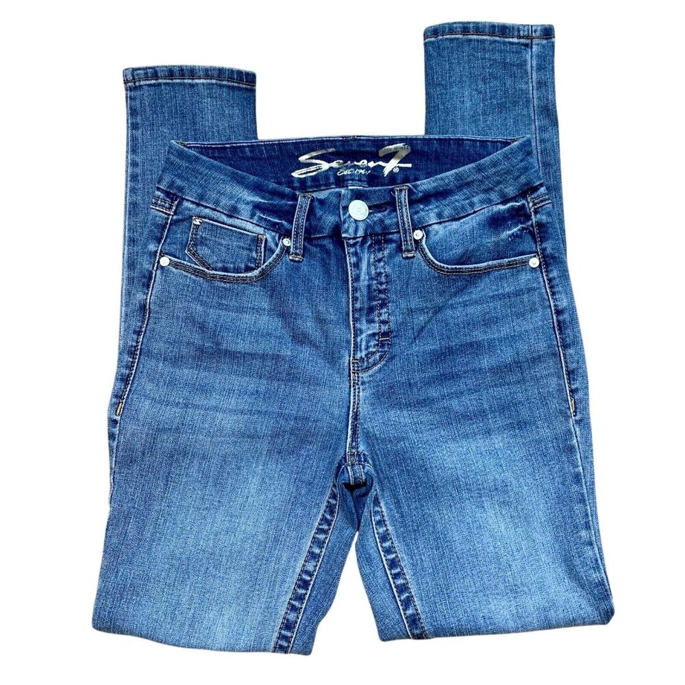 Seven 7 Womens Metro Mid Rise Skinny Jeans Medium Wash Size 6 Distressed